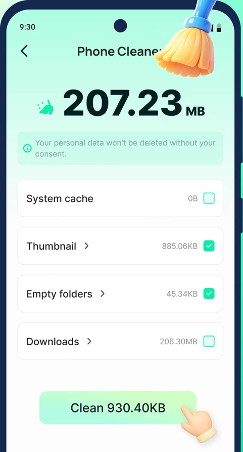 PHONE CLEANER preview in the TidyByte Android app
